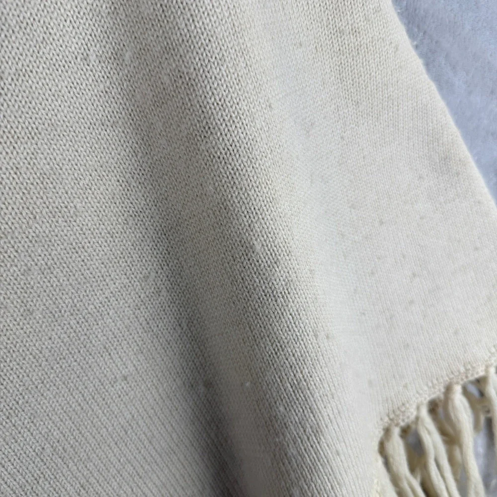 Vintage Patchwork Poncho  Wool Suede Cream Tan Fringe Boho M